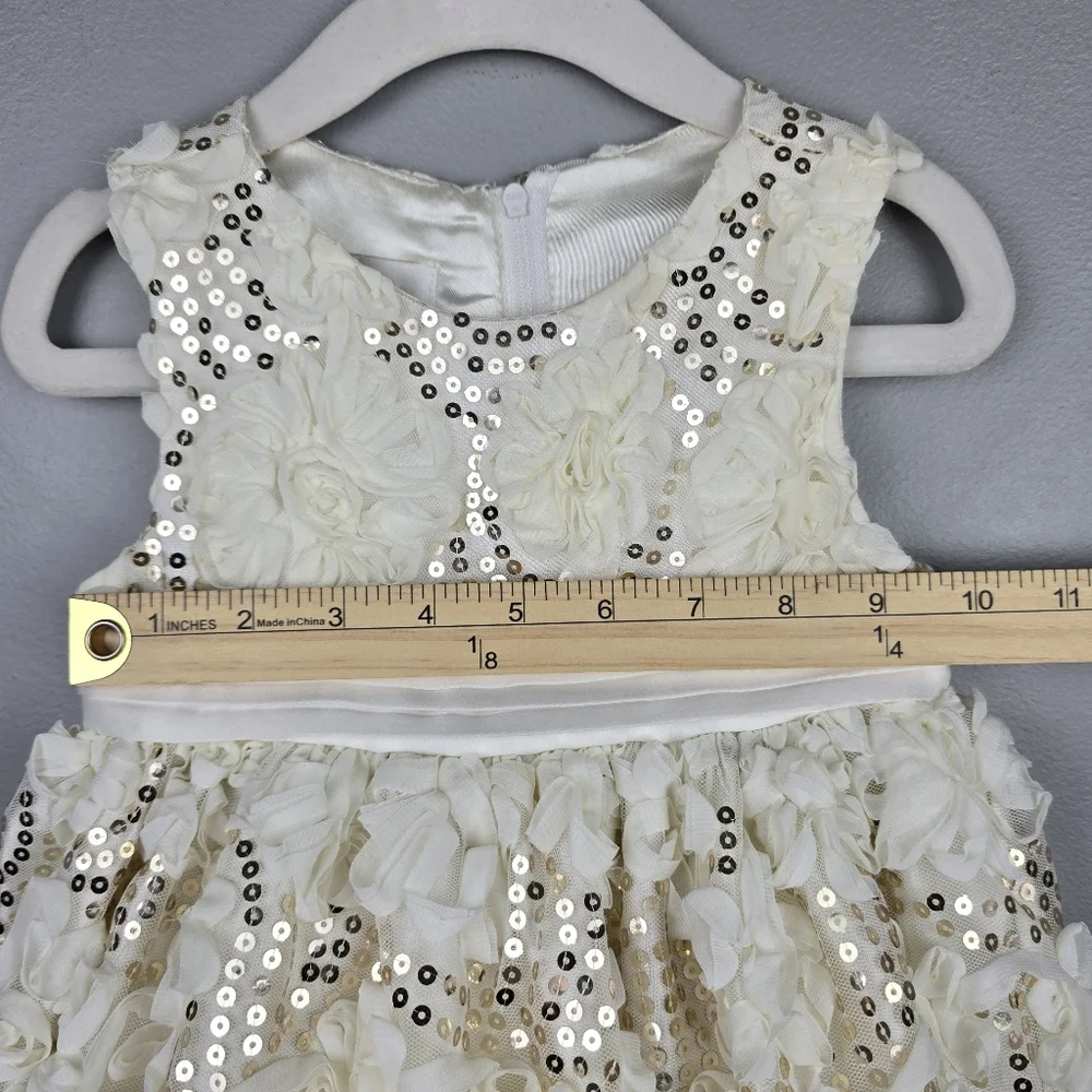American Princess Ivory Gold Sequin Floral Dress Baby Girl Sz 24M Formal Party